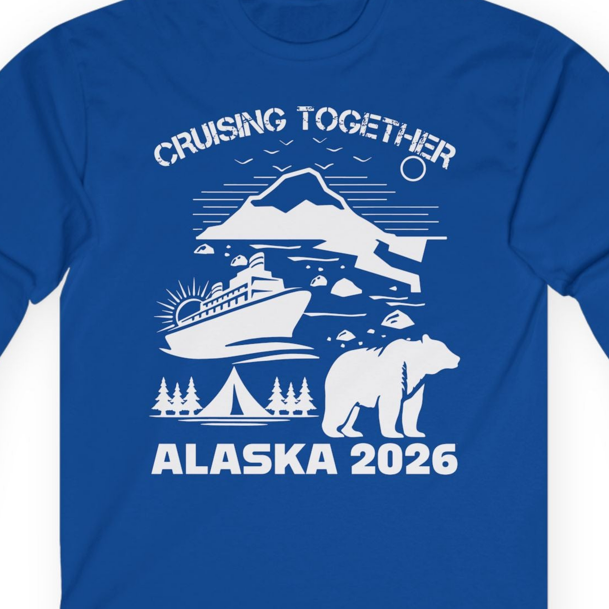 Alaska Cruise 2026 Family Adventure Bear Mountain Nature Shirt — Long Sleeve Long Sleeve Shirt – Royal – Alaska Cruise Shirts Close Up