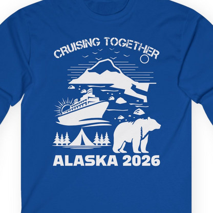 Alaska Cruise 2026 Family Adventure Bear Mountain Nature Shirt — Long Sleeve Long Sleeve Shirt – Royal – Alaska Cruise Shirts Close Up