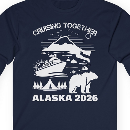Alaska Cruise 2026 Family Adventure Bear Mountain Nature Shirt — Long Sleeve Long Sleeve Shirt – Navy – Alaska Cruise Shirts Close Up