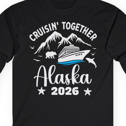 Alaska Cruise Adventure 2026 Shirt Long Sleeve Shirt – Black – Alaska Cruise Shirts Close Up