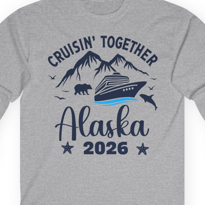 Alaska Cruise Adventure 2026 Shirt Long Sleeve Shirt – Sport Grey – Alaska Cruise Shirts Close Up