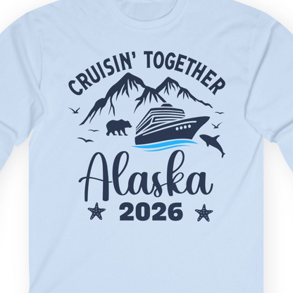 Alaska Cruise Adventure 2026 Shirt Long Sleeve Shirt – Light Blue – Alaska Cruise Shirts Close Up