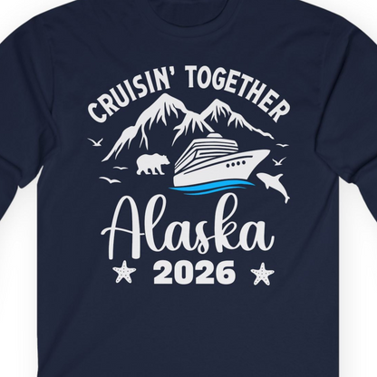 Alaska Cruise Adventure 2026 Shirt Long Sleeve Shirt – Navy – Alaska Cruise Shirts Close Up