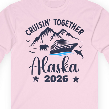 Alaska Cruise Adventure 2026 Shirt Long Sleeve Shirt – Light Pink – Alaska Cruise Shirts Close Up