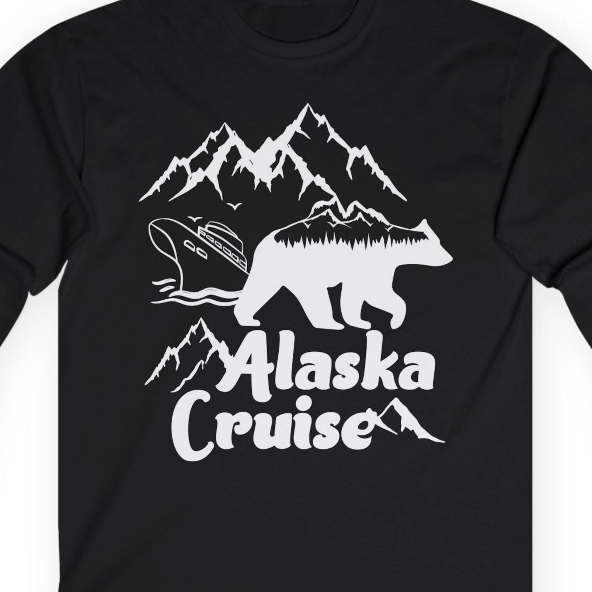 Alaska Cruise Shirt Long Sleeve Shirt – Black – Alaska Cruise Shirts Close Up
