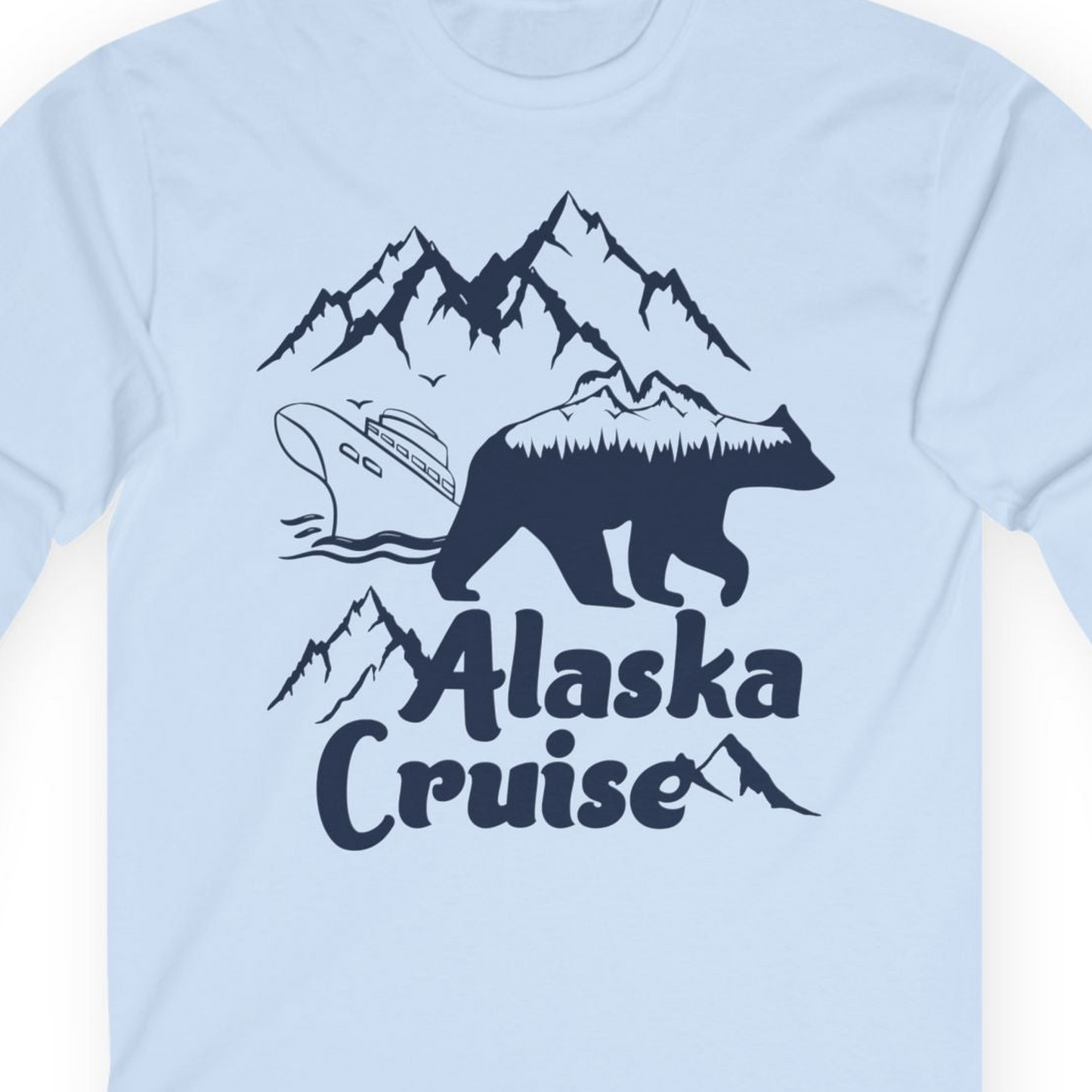 Alaska Cruise Shirt Long Sleeve Shirt – Light Blue – Alaska Cruise Shirts Close Up
