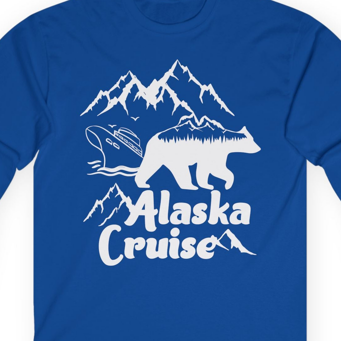 Alaska Cruise Shirt Long Sleeve Shirt – Royal – Alaska Cruise Shirts Close Up