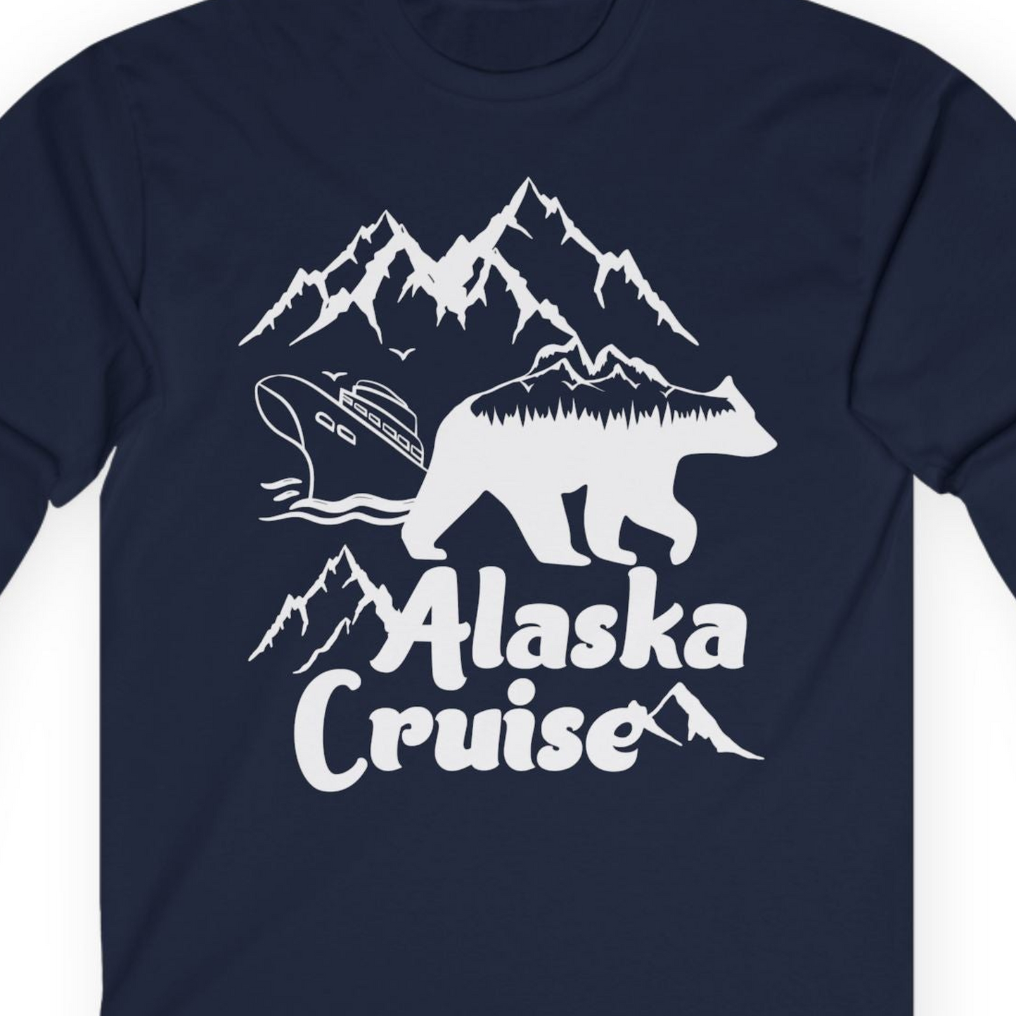Alaska Cruise Shirt Long Sleeve Shirt – Navy – Alaska Cruise Shirts Close Up