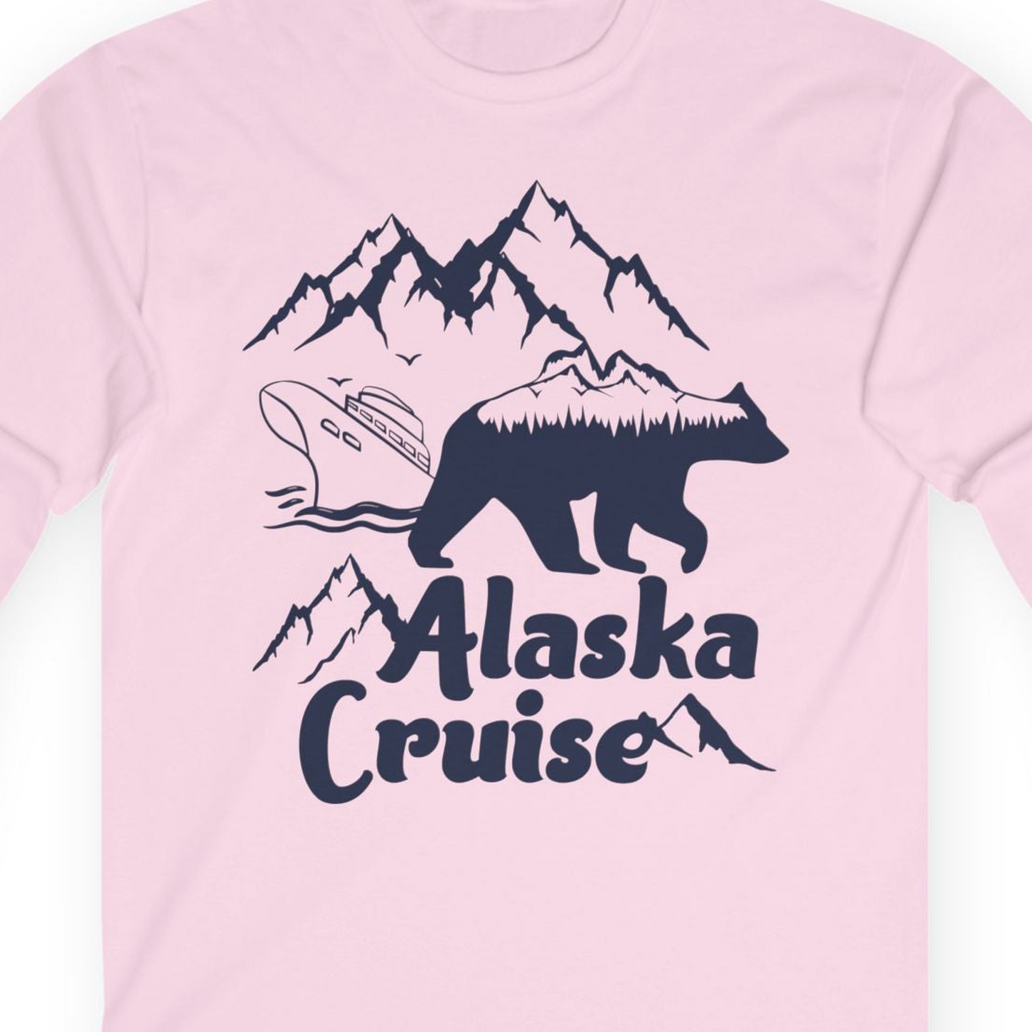 Alaska Cruise Shirt Long Sleeve Shirt – Light Pink – Alaska Cruise Shirts Close Up