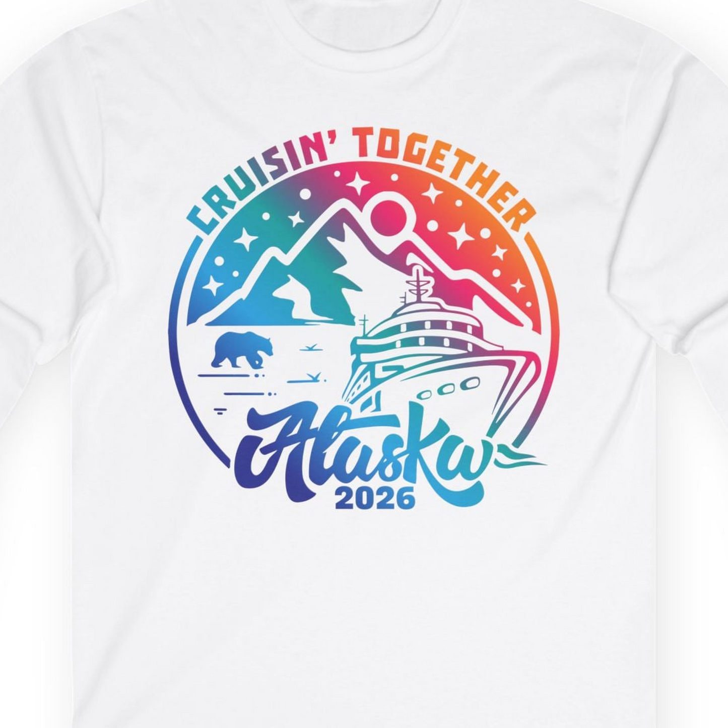 Alaska Cruise Adventure Mountains Wildlife Retro Family Group Shirt 2026 — Long Sleeve Long Sleeve Shirt – White – Alaska Cruise Shirts Close Up