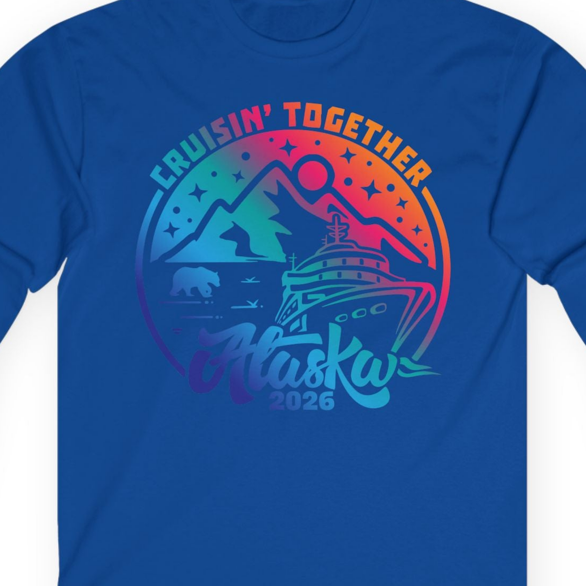 Alaska Cruise Adventure Mountains Wildlife Retro Family Group Shirt 2026 — Long Sleeve Long Sleeve Shirt – Royal – Alaska Cruise Shirts Close Up
