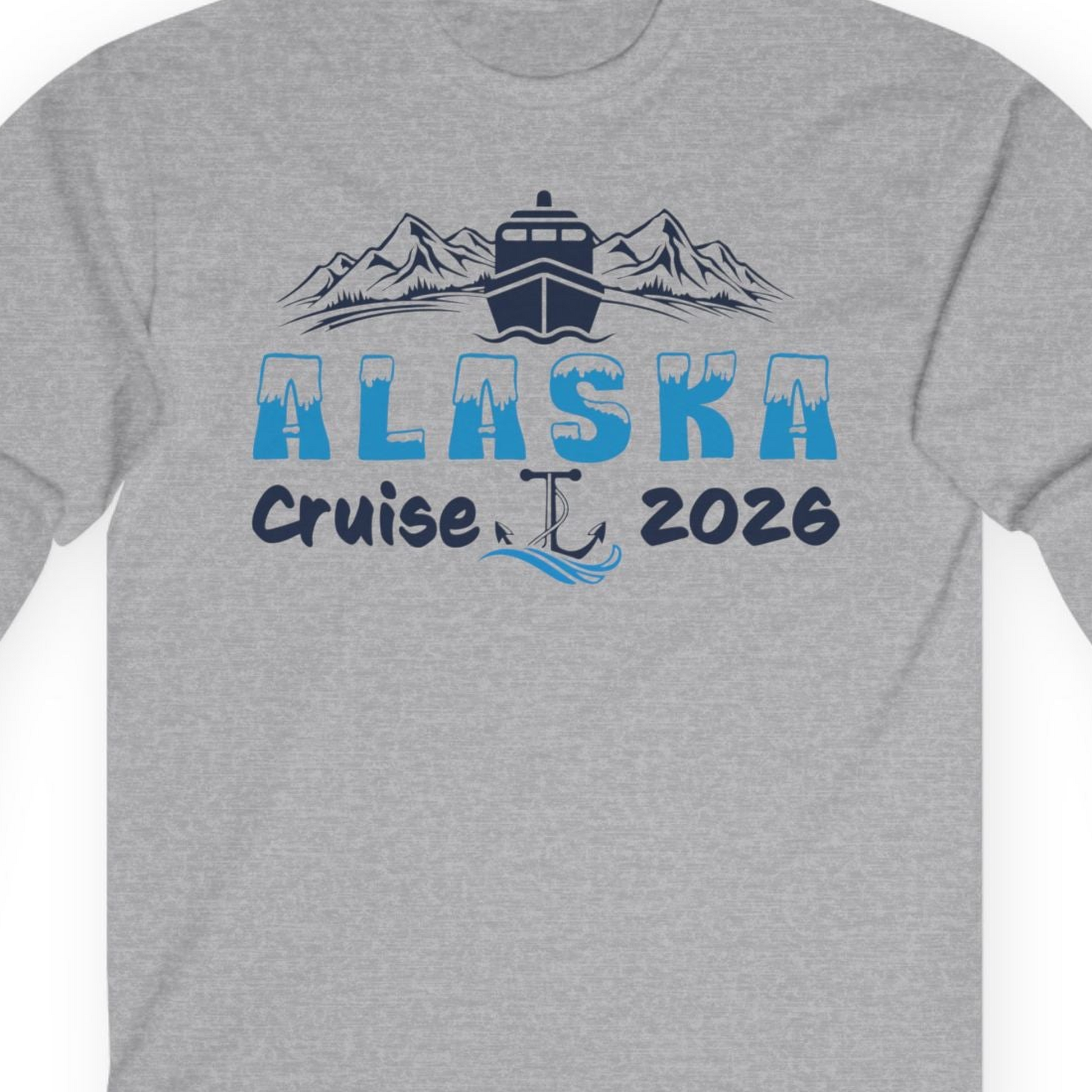 Alaska Cruise 2026 Shirt Long Sleeve Shirt – Sport Grey – Alaska Cruise Shirts Close Up