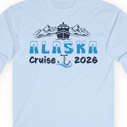 Alaska Cruise 2026 Shirt Long Sleeve Shirt – Light Blue – Alaska Cruise Shirts Close Up
