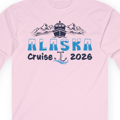 Alaska Cruise 2026 Shirt Long Sleeve Shirt – Light Pink – Alaska Cruise Shirts Close Up