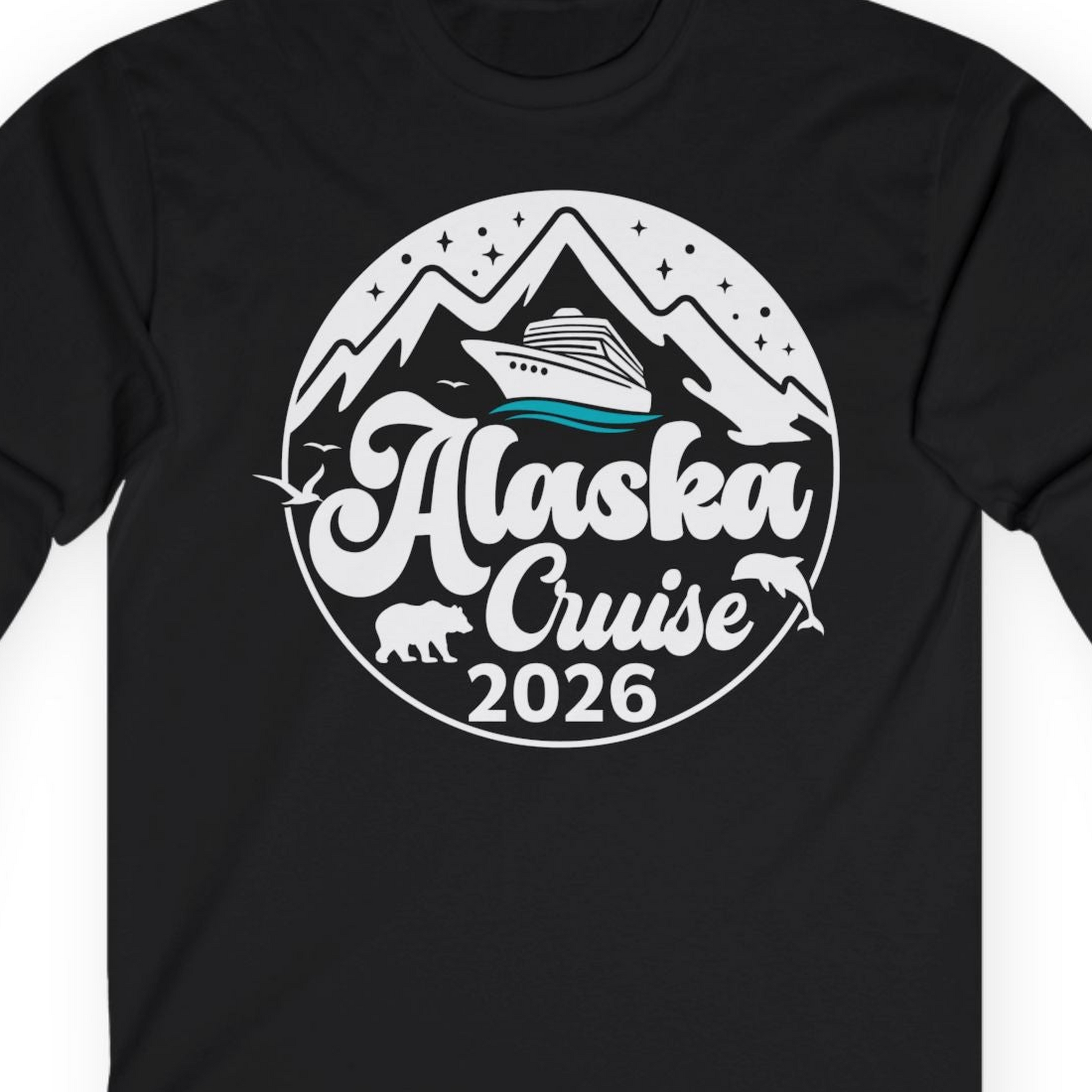 Alaska Cruise 2026 Shirt Long Sleeve Shirt – Black – Alaska Cruise Shirts Close Up