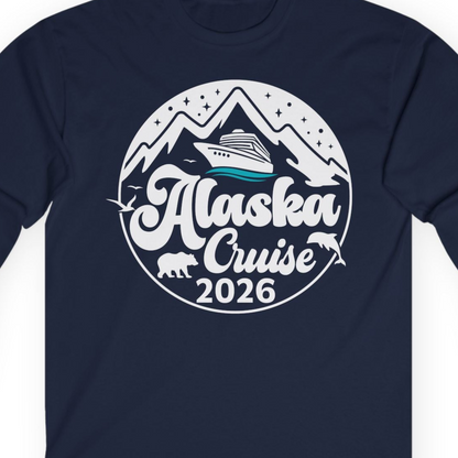 Alaska Cruise 2026 Shirt Long Sleeve Shirt – Navy – Alaska Cruise Shirts Close Up