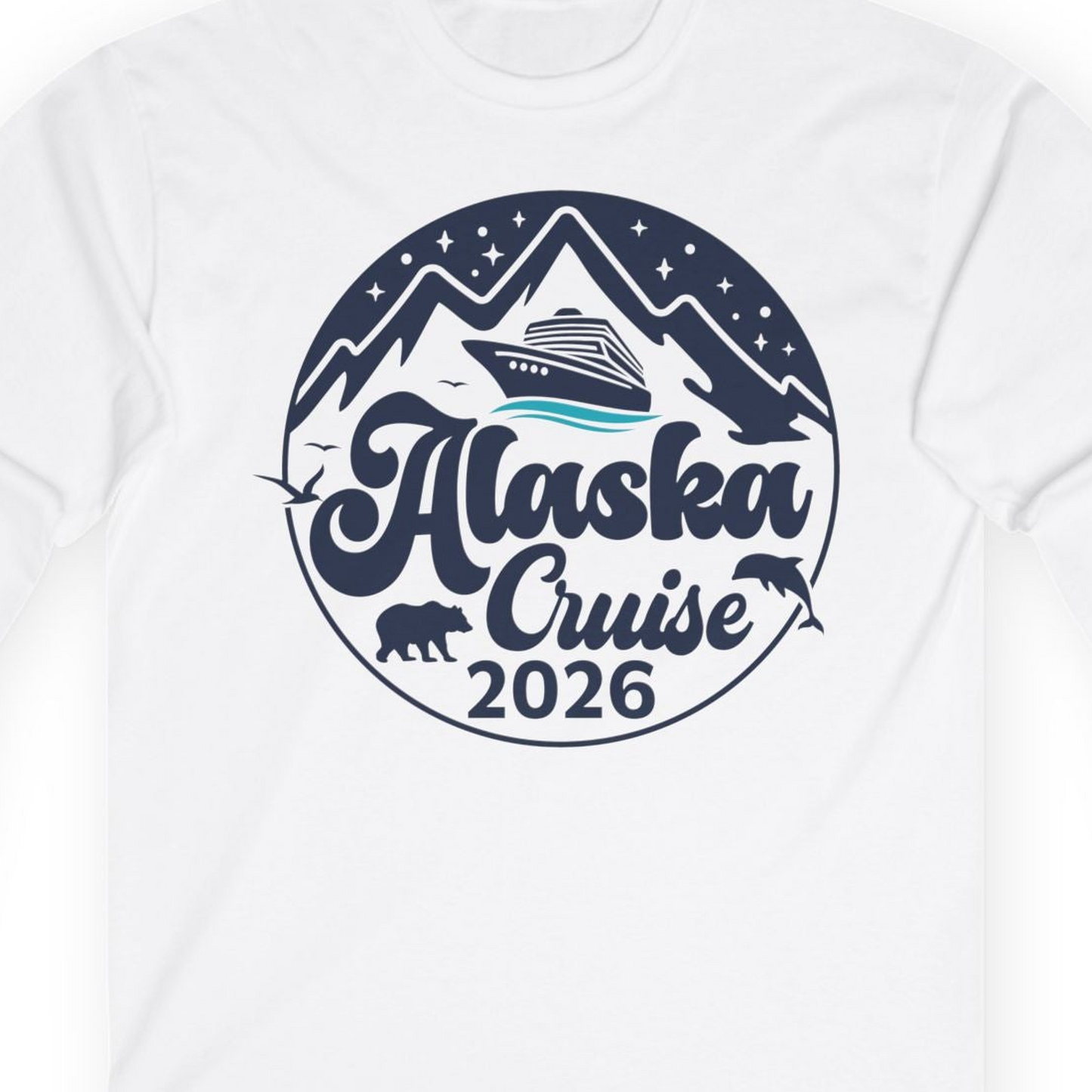 Alaska Cruise 2026 Shirt Long Sleeve Shirt – White – Alaska Cruise Shirts Close Up