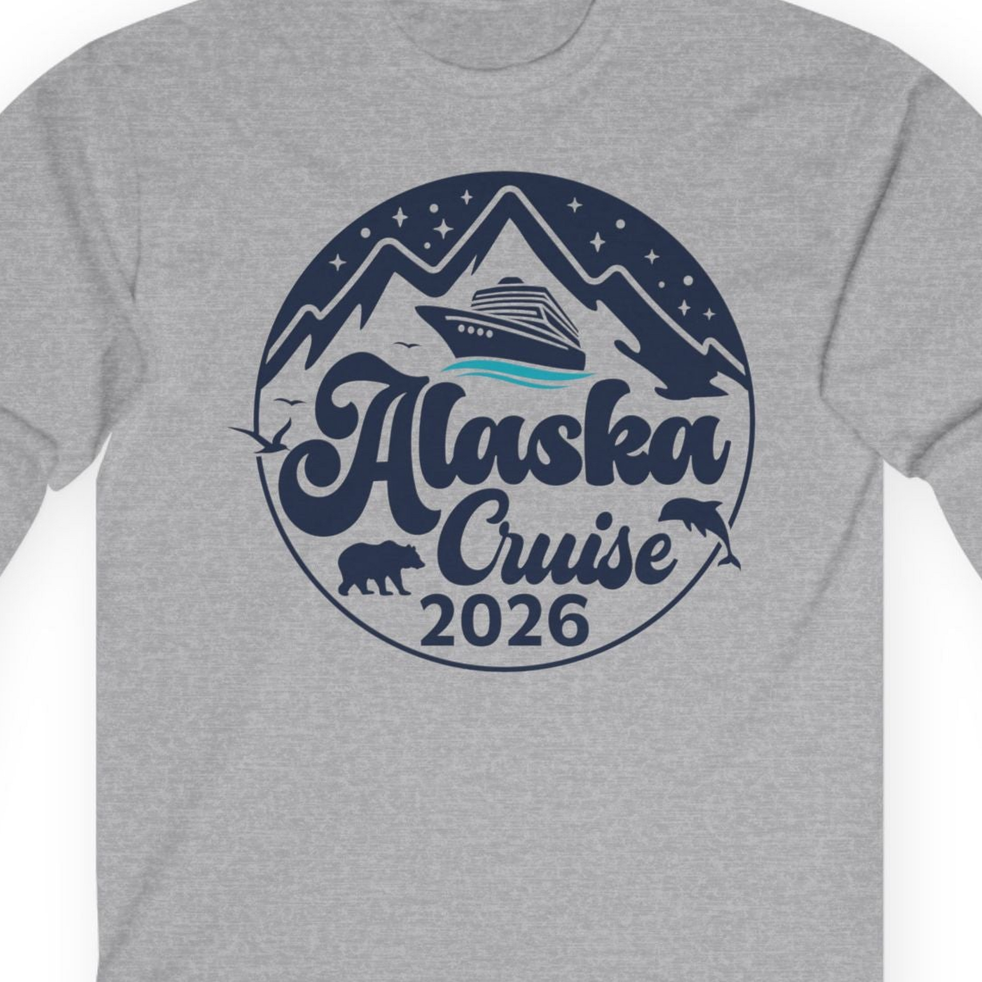 Alaska Cruise 2026 Shirt Long Sleeve Shirt – Sport Grey – Alaska Cruise Shirts Close Up