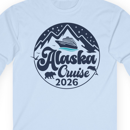 Alaska Cruise 2026 Shirt Long Sleeve Shirt – Light Blue – Alaska Cruise Shirts Close Up