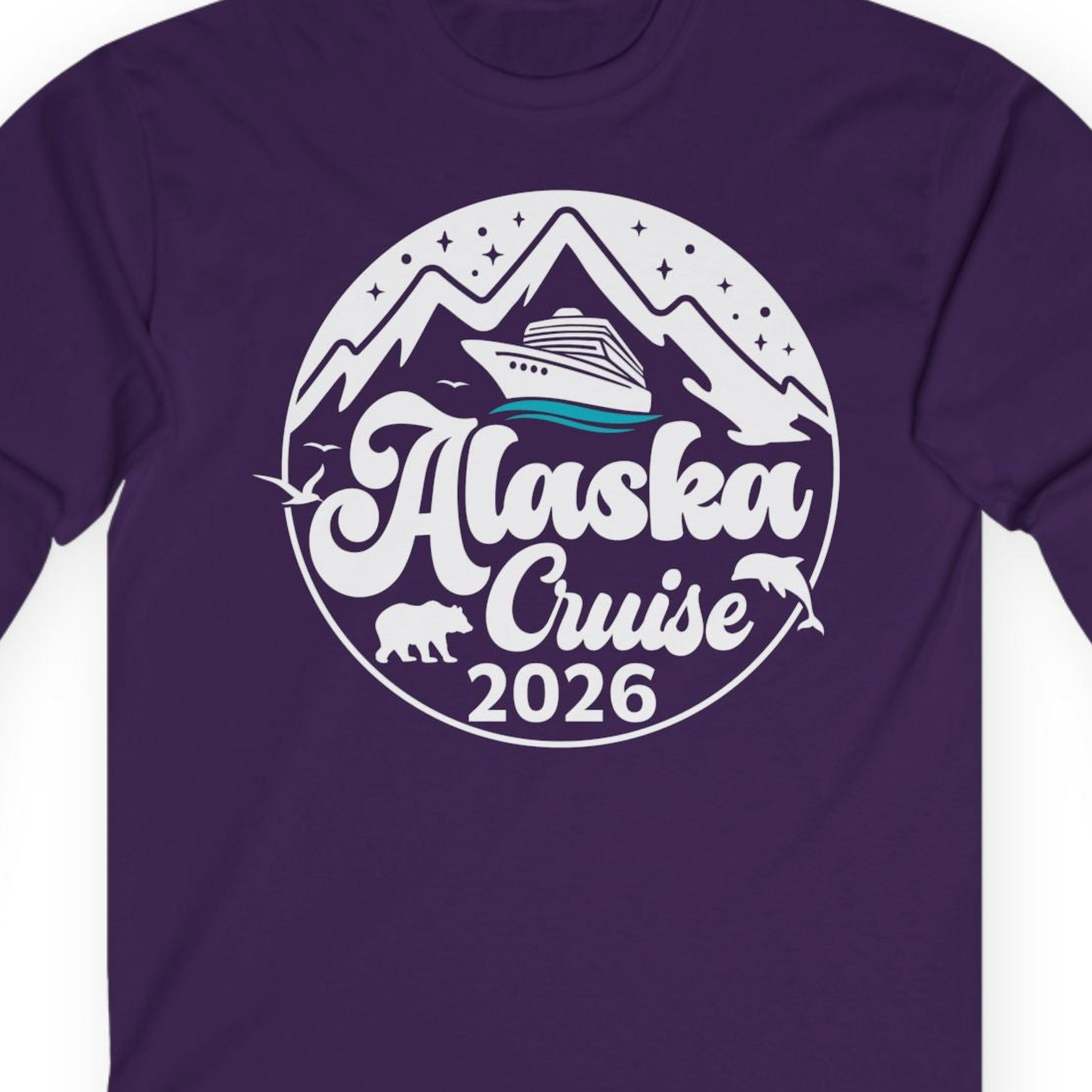 Alaska Cruise 2026 Shirt Long Sleeve Shirt – Purple – Alaska Cruise Shirts Close Up