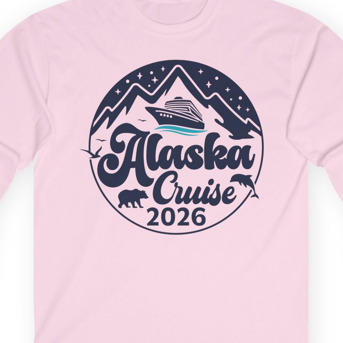 Alaska Cruise 2026 Shirt Long Sleeve Shirt – Light Pink – Alaska Cruise Shirts Close Up