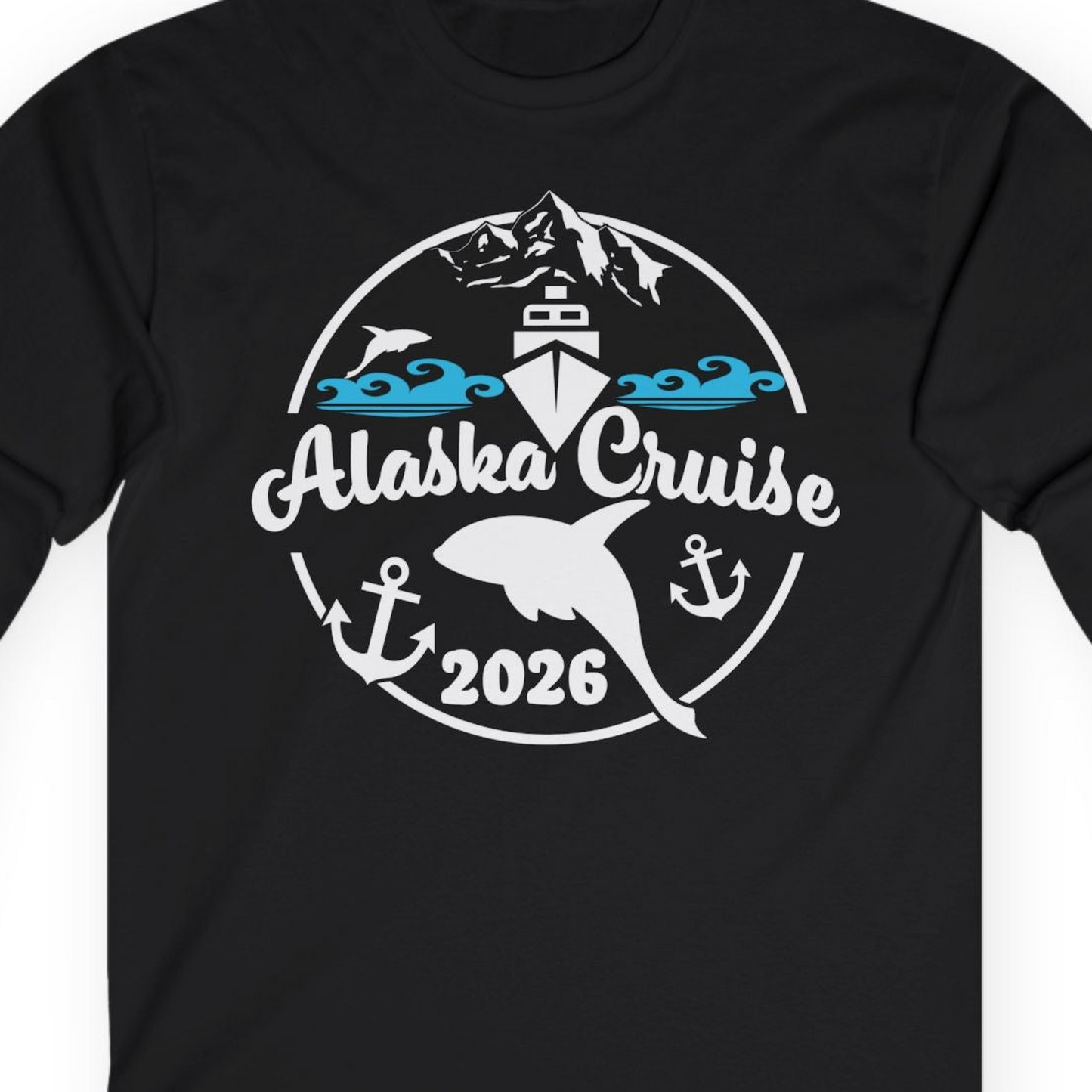 Alaska Cruise 2026 Shirt Long Sleeve Shirt – Black – Alaska Cruise Shirts Close Up