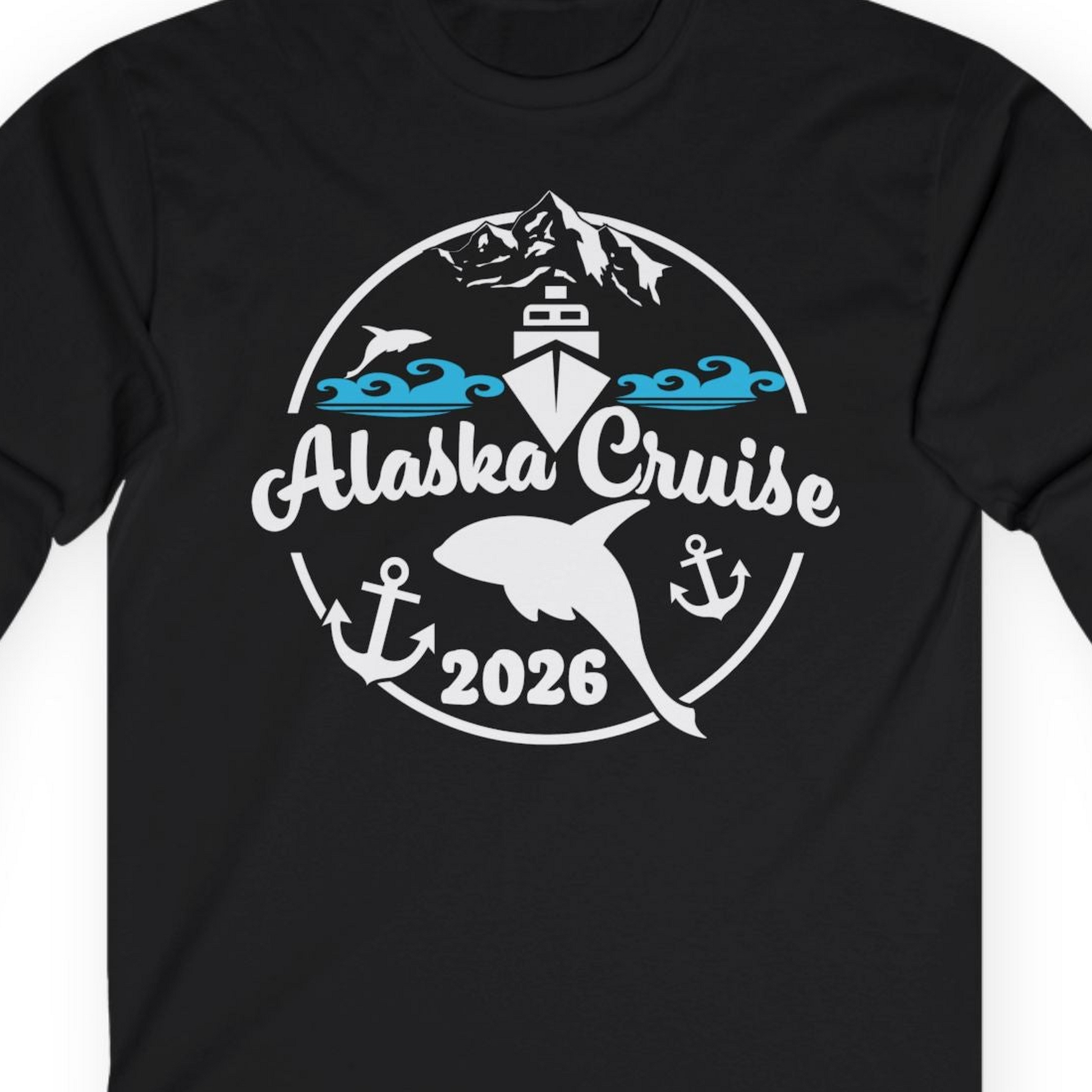 Alaska Cruise 2026 Shirt Long Sleeve Shirt – Black – Alaska Cruise Shirts Close Up