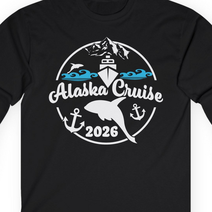 Alaska Cruise 2026 Shirt Long Sleeve Shirt – Black – Alaska Cruise Shirts Close Up