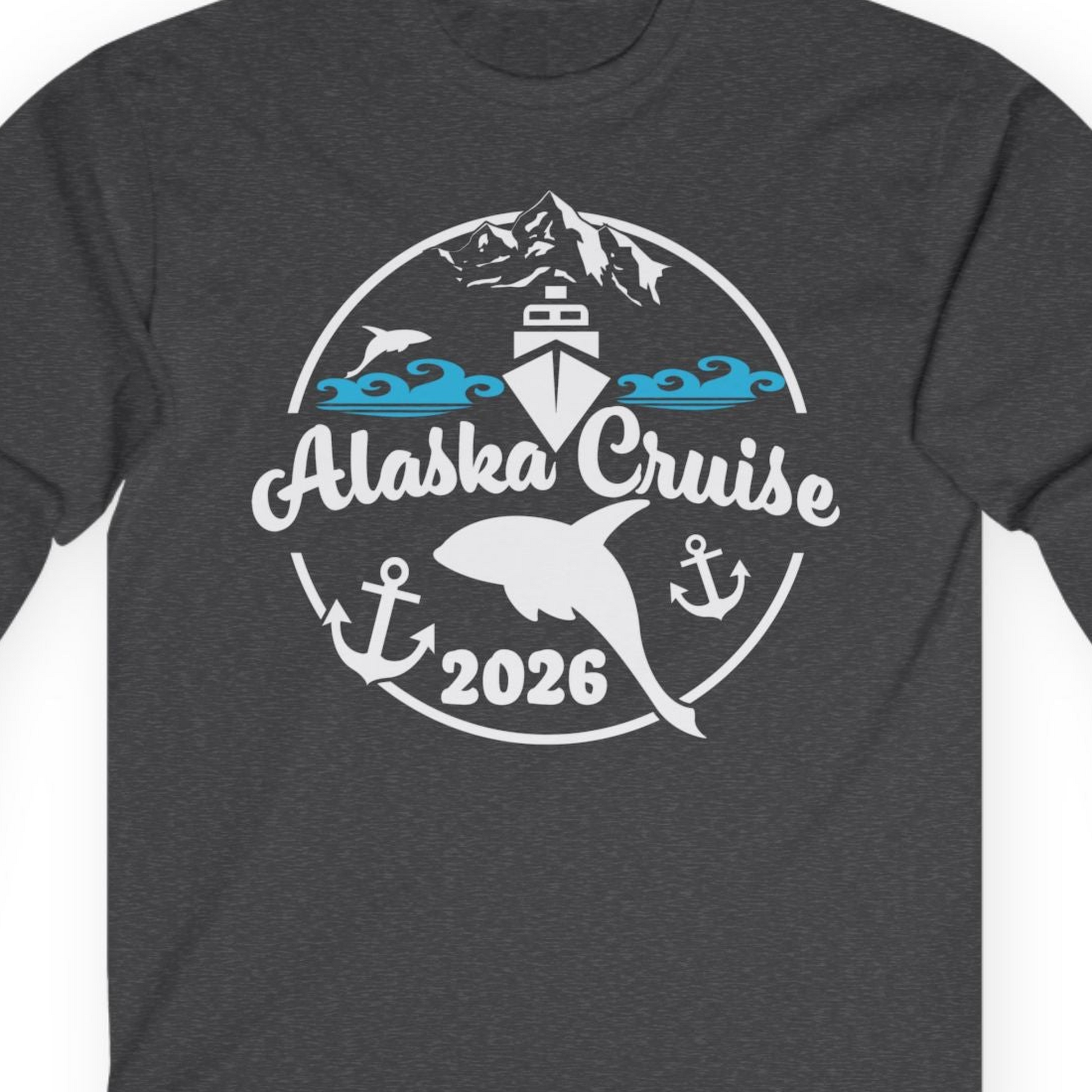 Alaska Cruise 2026 Shirt Long Sleeve Shirt – Dark Heather – Alaska Cruise Shirts Close Up