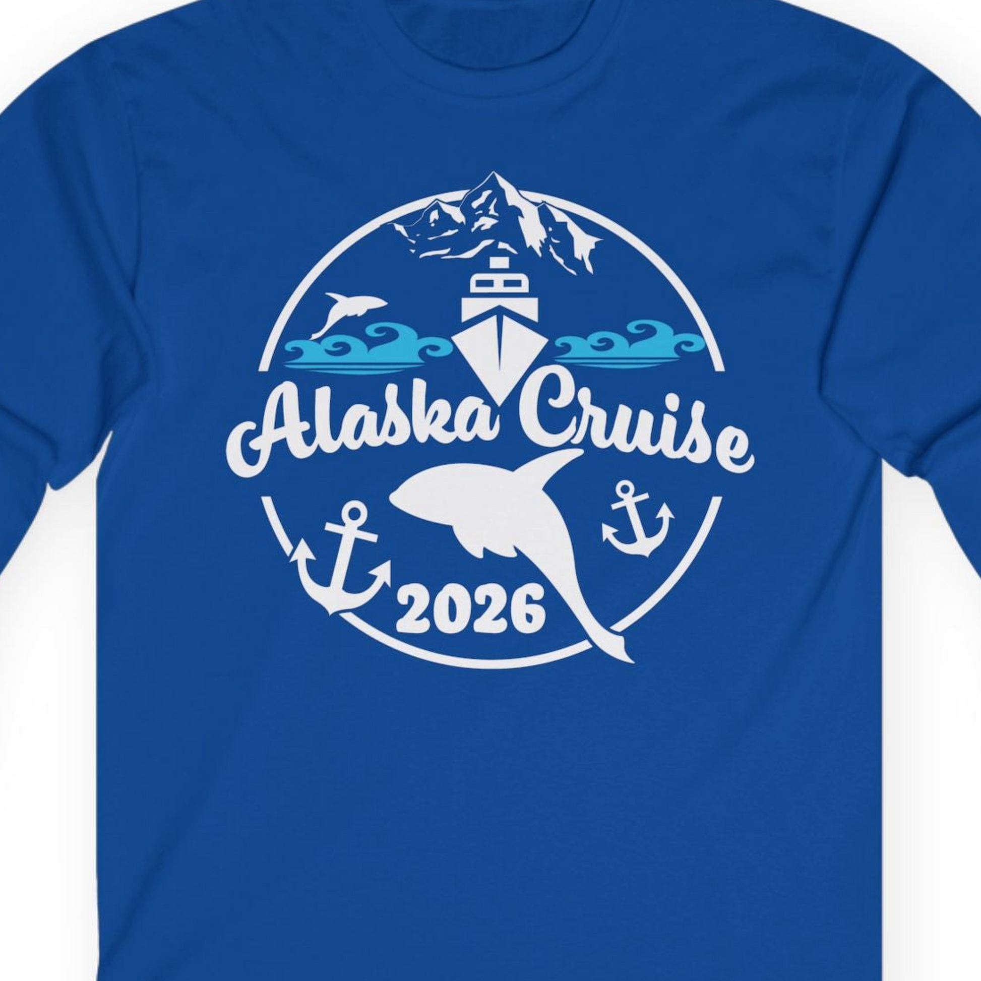 Alaska Cruise 2026 Shirt Long Sleeve Shirt – Royal – Alaska Cruise Shirts Close Up