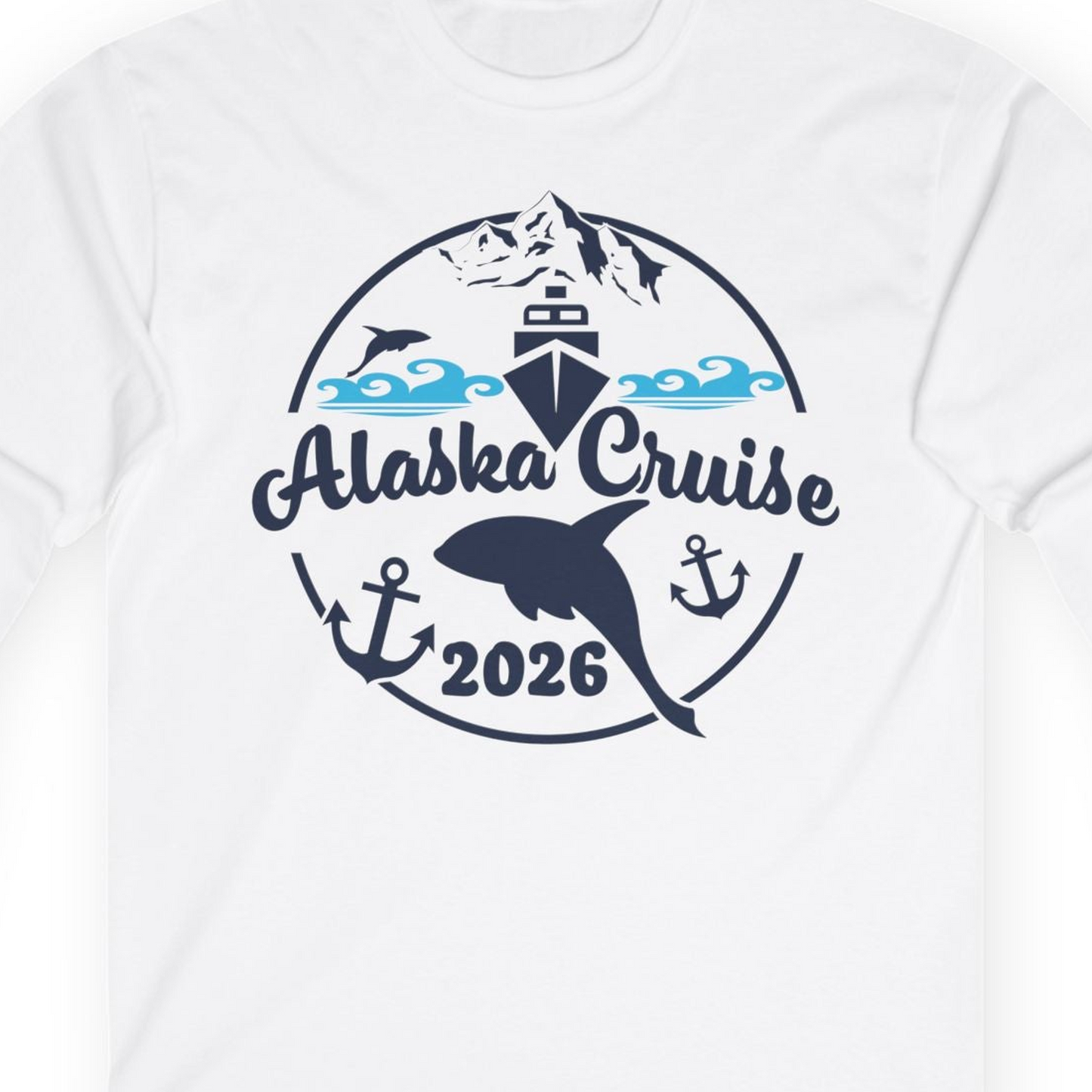 Alaska Cruise 2026 Shirt Long Sleeve Shirt – White – Alaska Cruise Shirts Close Up