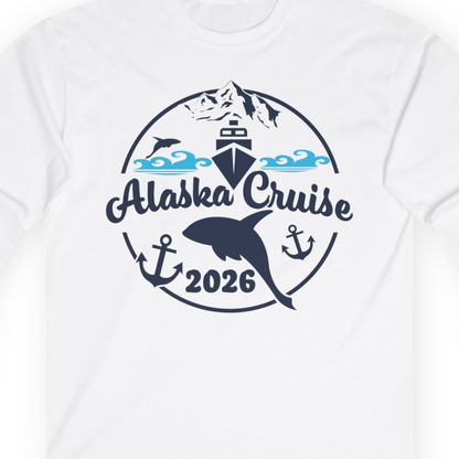 Alaska Cruise 2026 Shirt Long Sleeve Shirt – White – Alaska Cruise Shirts Close Up