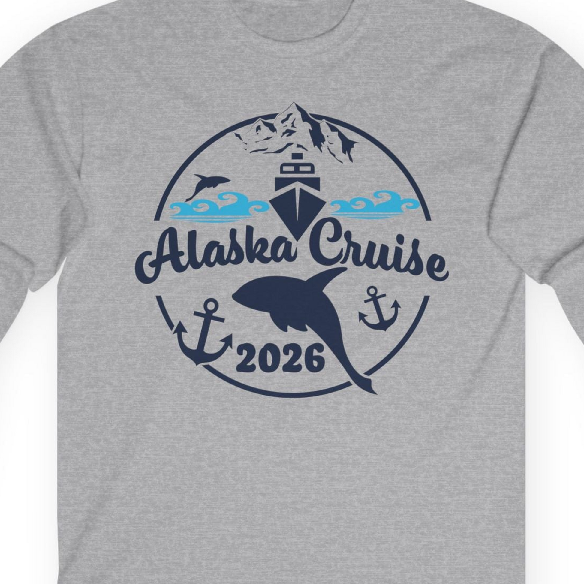 Alaska Cruise 2026 Shirt Long Sleeve Shirt – Sport Grey – Alaska Cruise Shirts Close Up
