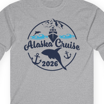 Alaska Cruise 2026 Shirt Long Sleeve Shirt – Sport Grey – Alaska Cruise Shirts Close Up