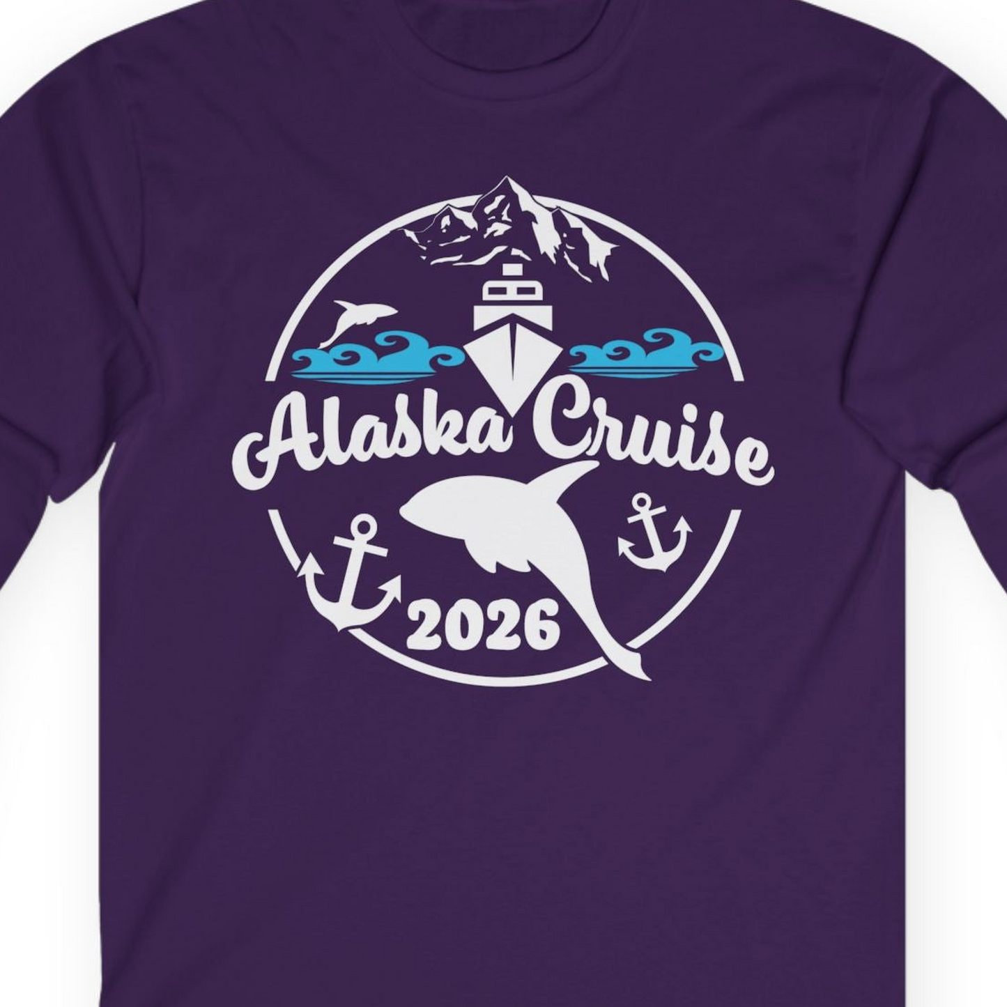 Alaska Cruise 2026 Shirt Long Sleeve Shirt – Purple – Alaska Cruise Shirts Close Up
