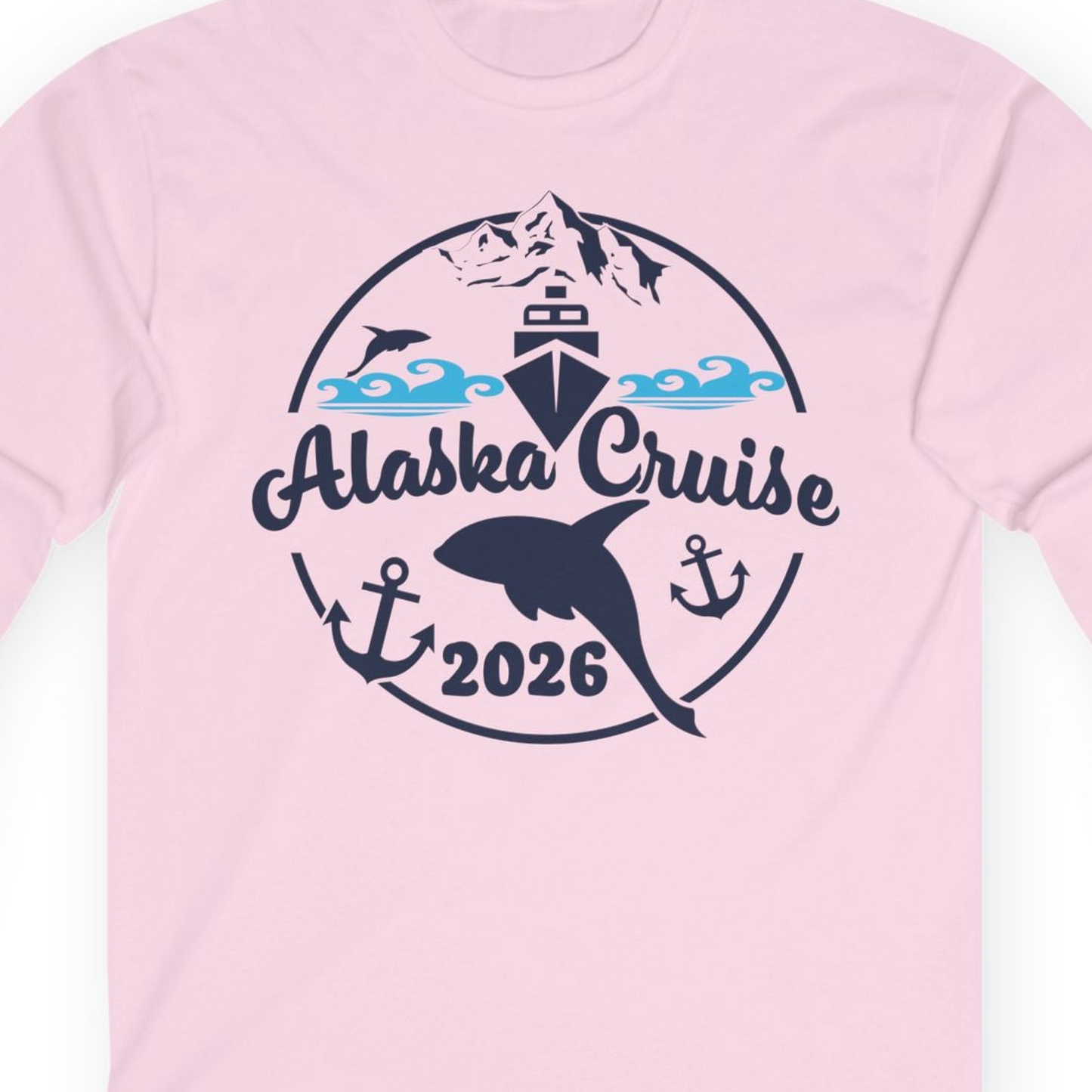 Alaska Cruise 2026 Shirt Long Sleeve Shirt – Light Pink – Alaska Cruise Shirts Close Up