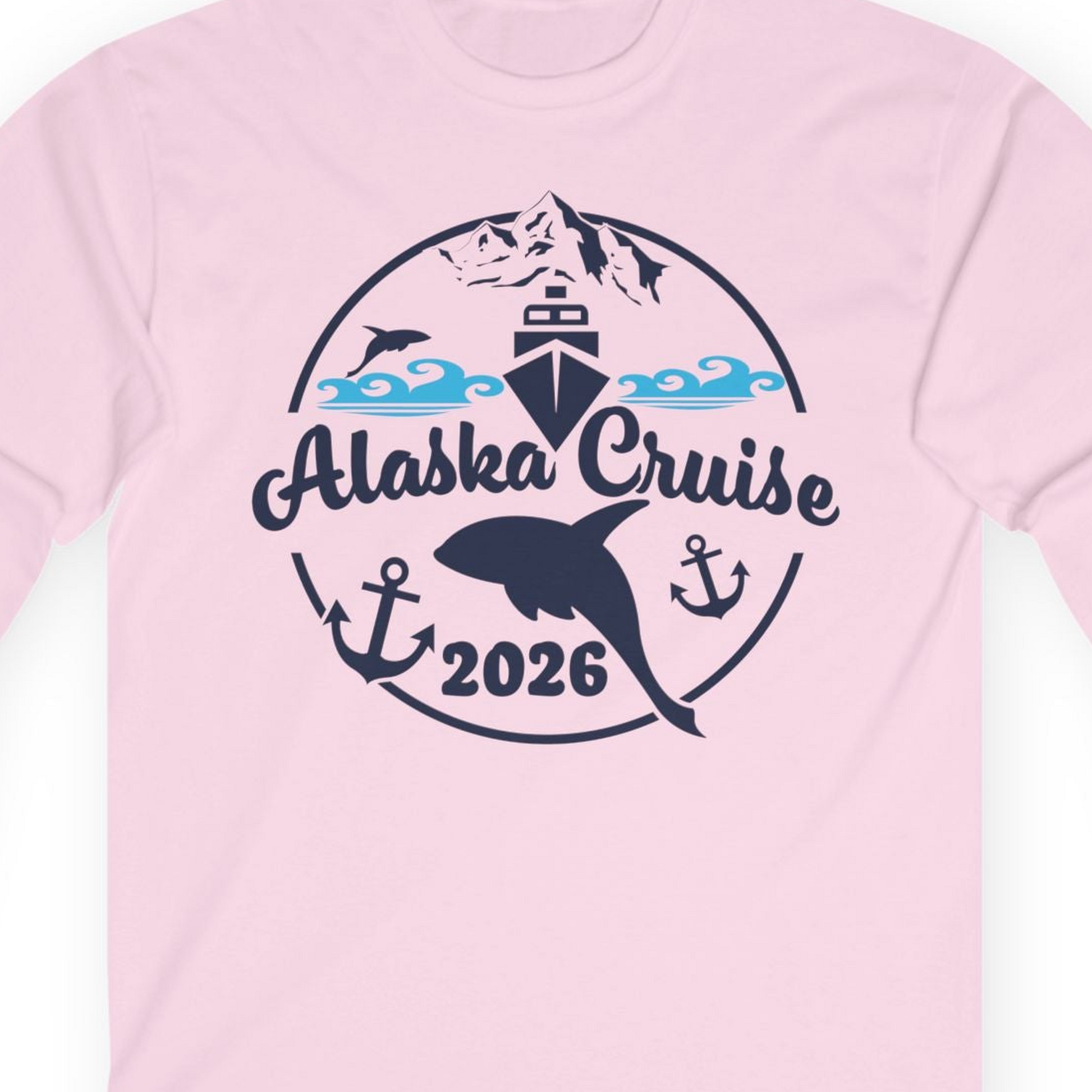 Alaska Cruise 2026 Shirt Long Sleeve Shirt – Light Pink – Alaska Cruise Shirts Close Up
