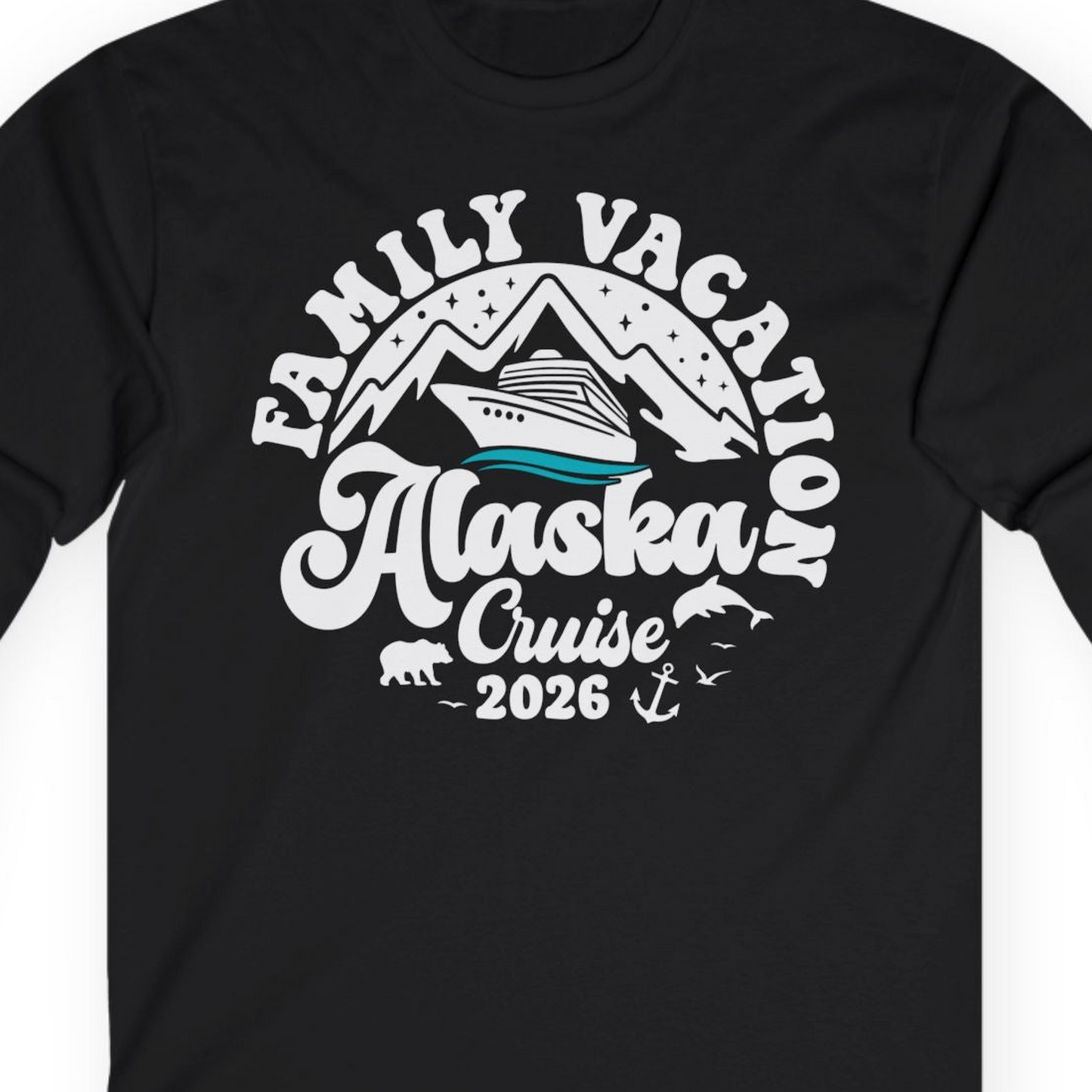 Alaska Family Cruise Shirt Long Sleeve Shirt – Black – Alaska Cruise Shirts Close Up