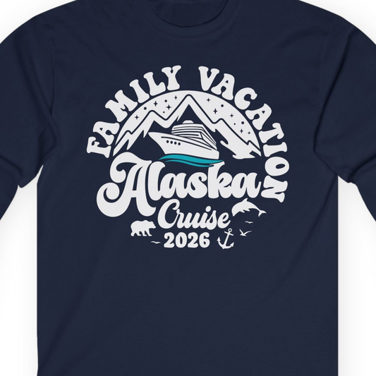 Alaska Family Cruise Shirt Long Sleeve Shirt – Navy – Alaska Cruise Shirts Close Up
