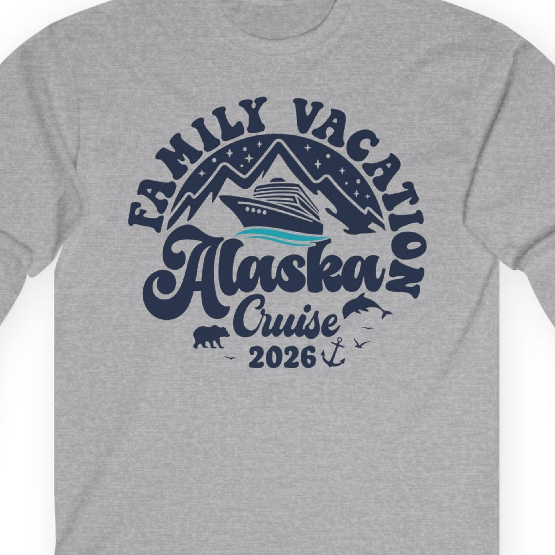 Alaska Family Cruise Shirt Long Sleeve Shirt – Sport Grey – Alaska Cruise Shirts Close Up