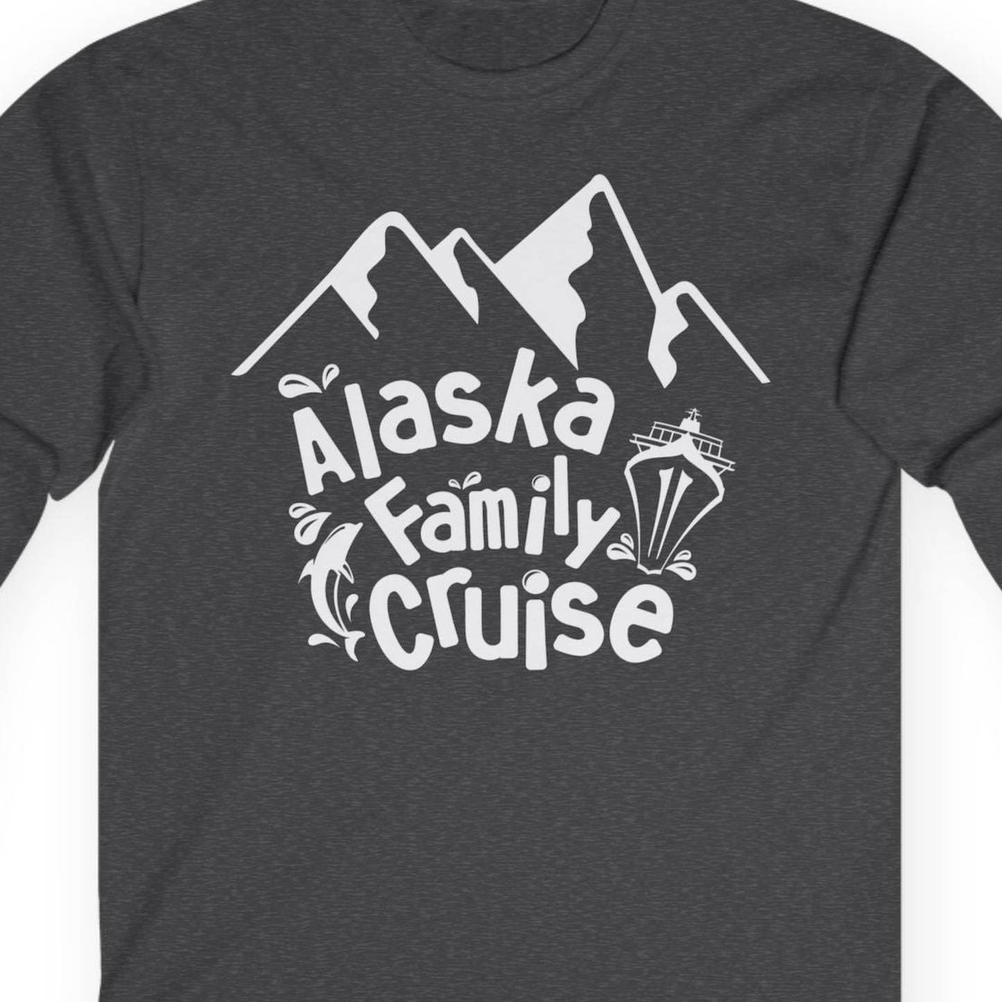Alaska Family Cruise Adventure Shirt Long Sleeve Shirt – Dark Heather – Alaska Cruise Shirts Close Up