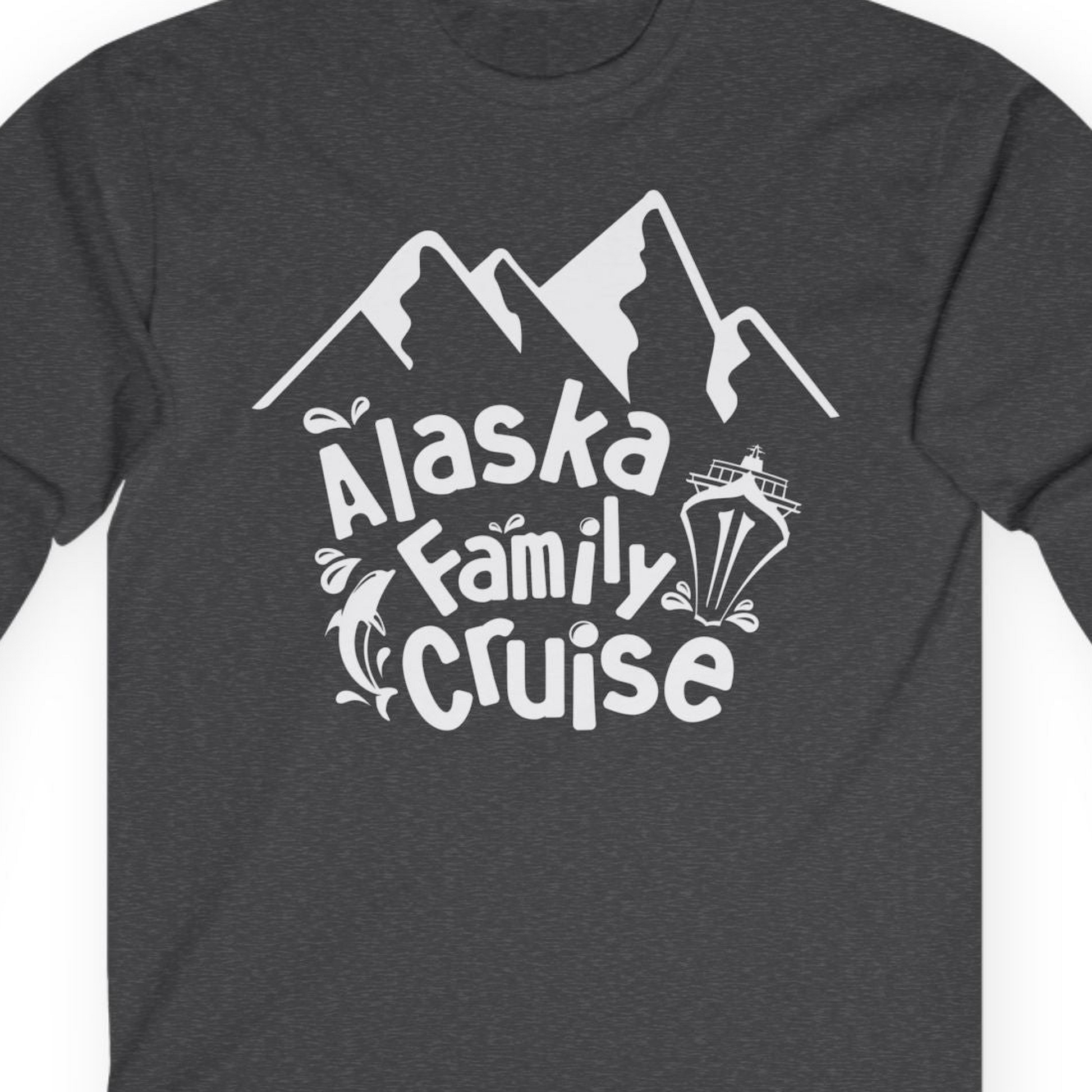 Alaska Family Cruise Adventure Shirt Long Sleeve Shirt – Dark Heather – Alaska Cruise Shirts Close Up