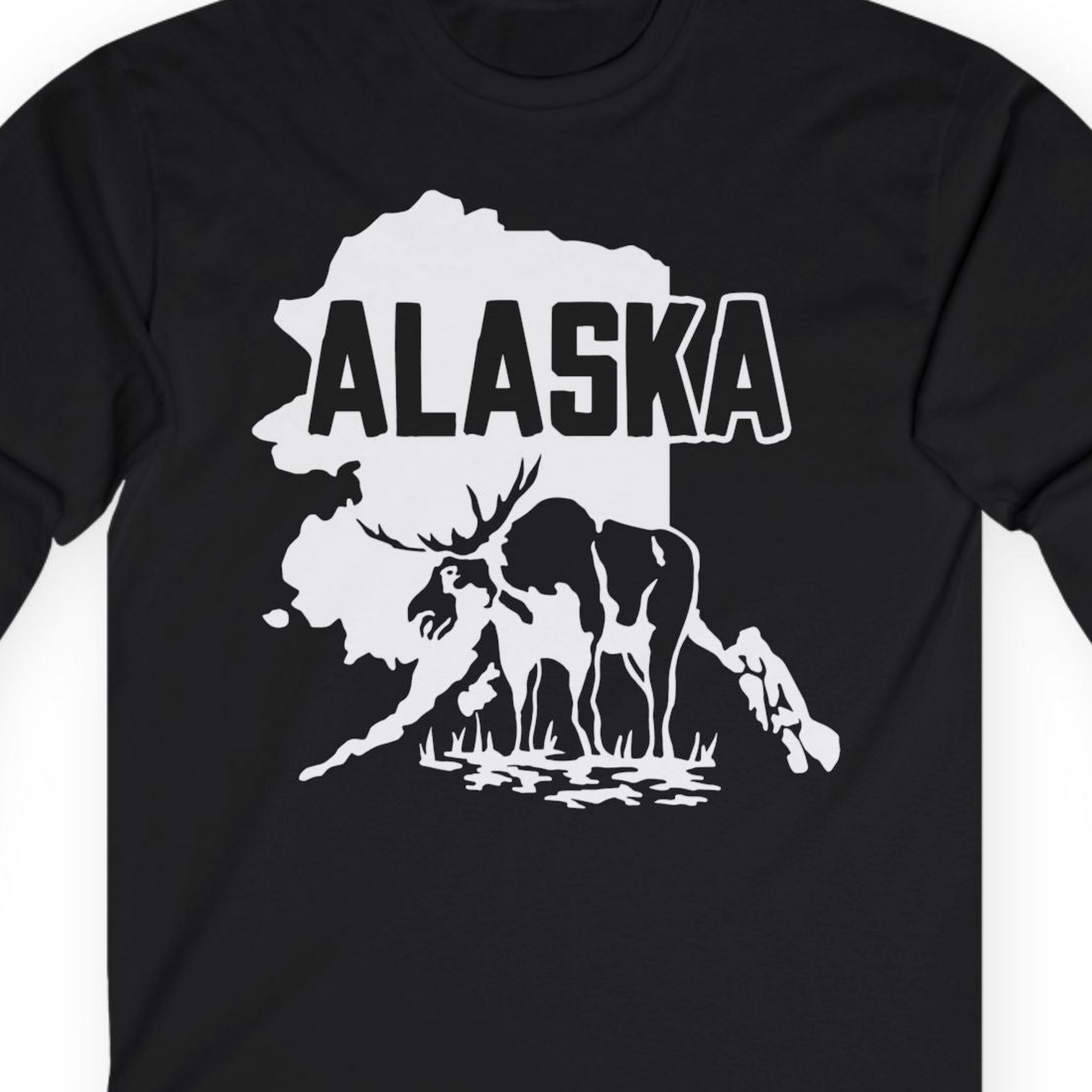 Alaska Moose Silhouette Shirt Long Sleeve Shirt – Black – Alaska Cruise Shirts Close Up