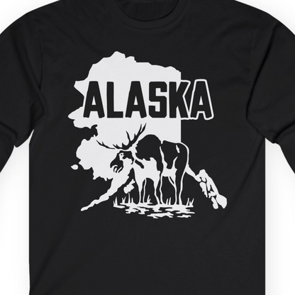 Alaska Moose Silhouette Shirt Long Sleeve Shirt – Black – Alaska Cruise Shirts Close Up