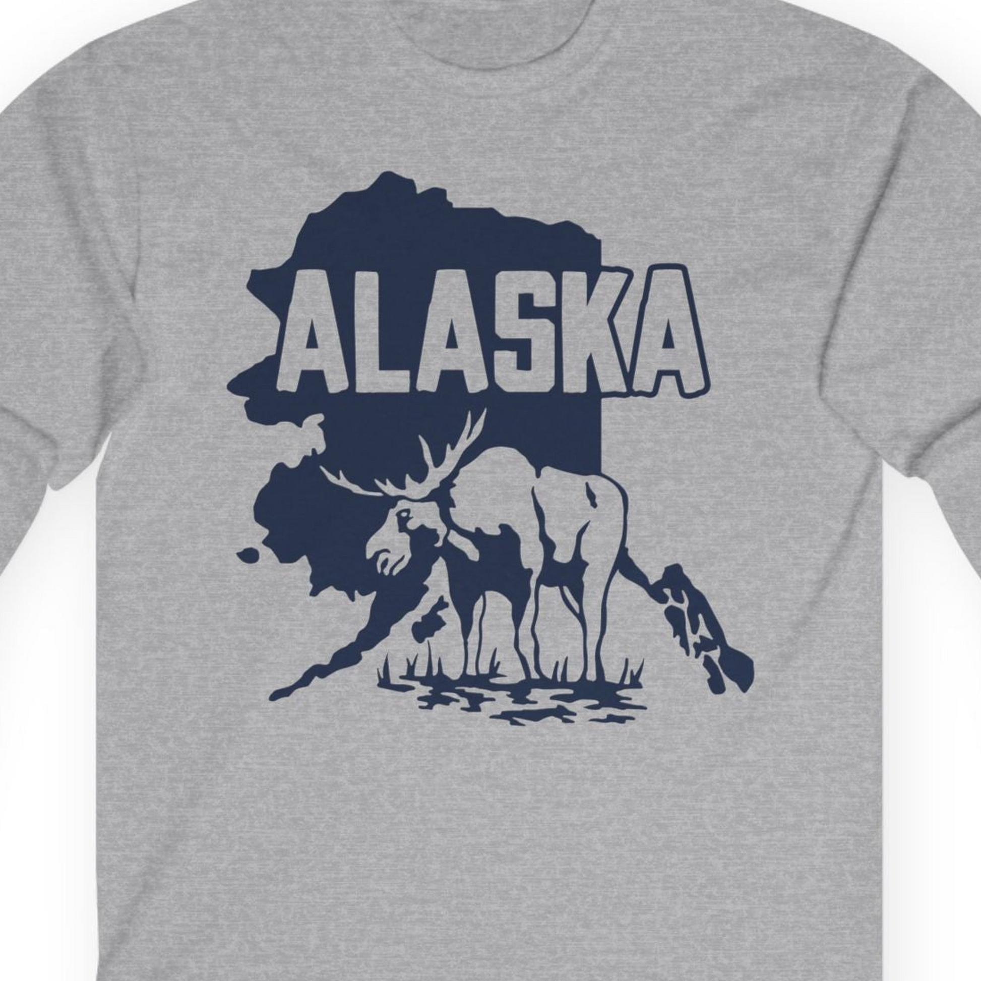 Alaska Moose Silhouette Shirt Long Sleeve Shirt – Sport Grey – Alaska Cruise Shirts Close Up