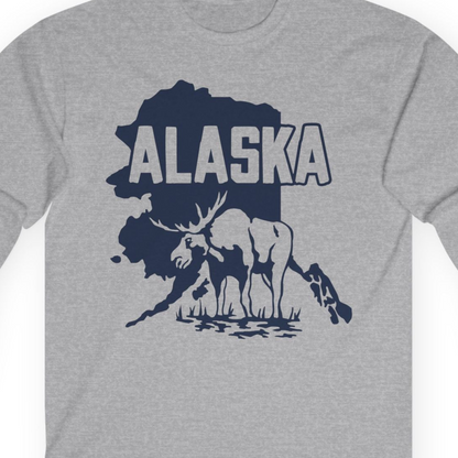 Alaska Moose Silhouette Shirt Long Sleeve Shirt – Sport Grey – Alaska Cruise Shirts Close Up