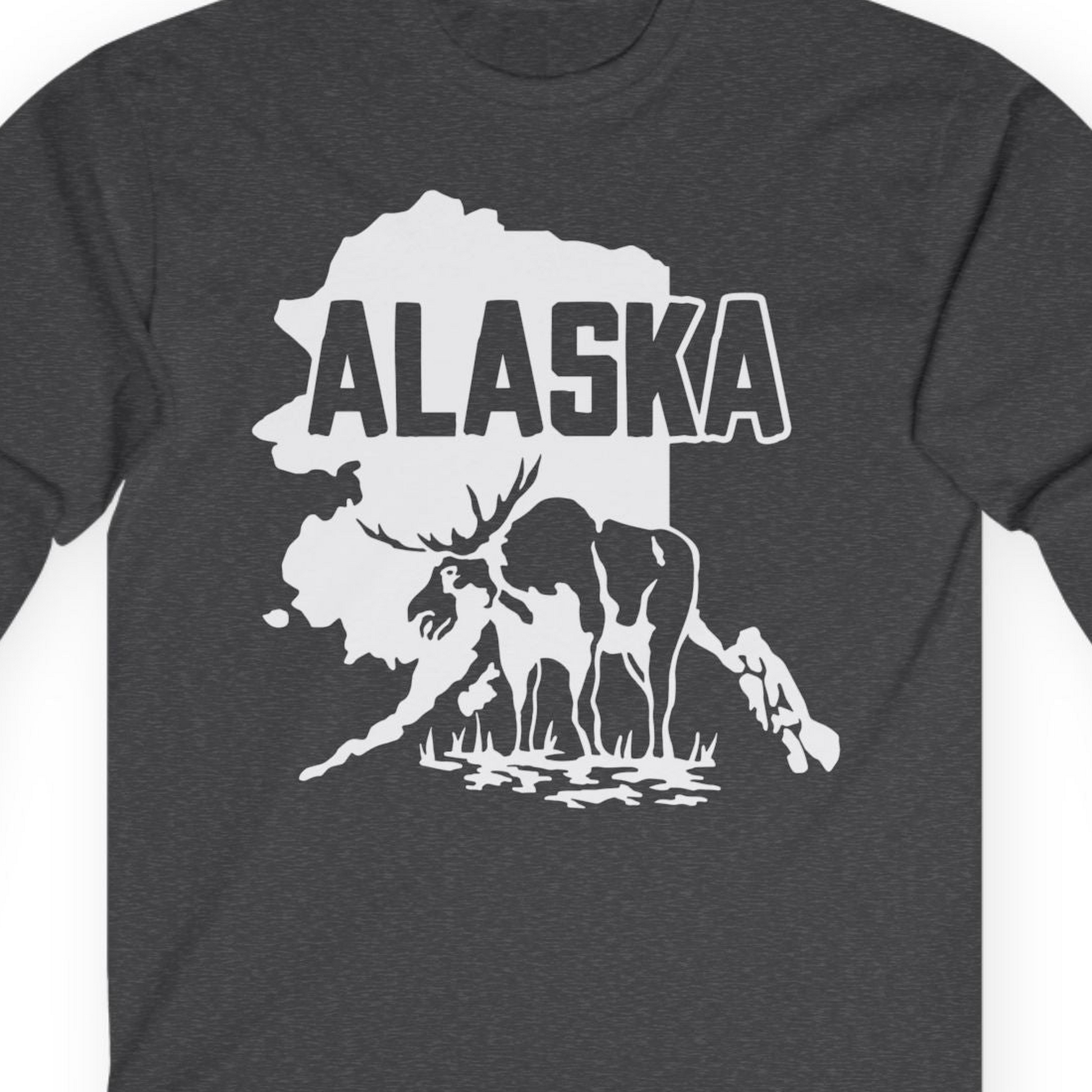 Alaska Moose Silhouette Shirt Long Sleeve Shirt – Dark Heather – Alaska Cruise Shirts Close Up