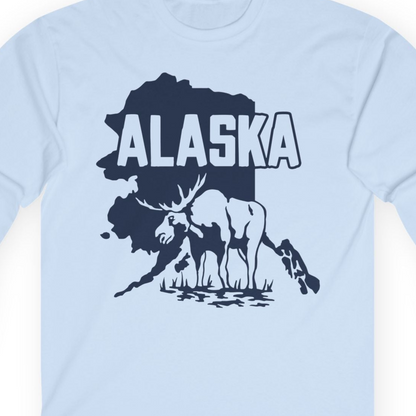 Alaska Moose Silhouette Shirt Long Sleeve Shirt – Light Blue – Alaska Cruise Shirts Close Up