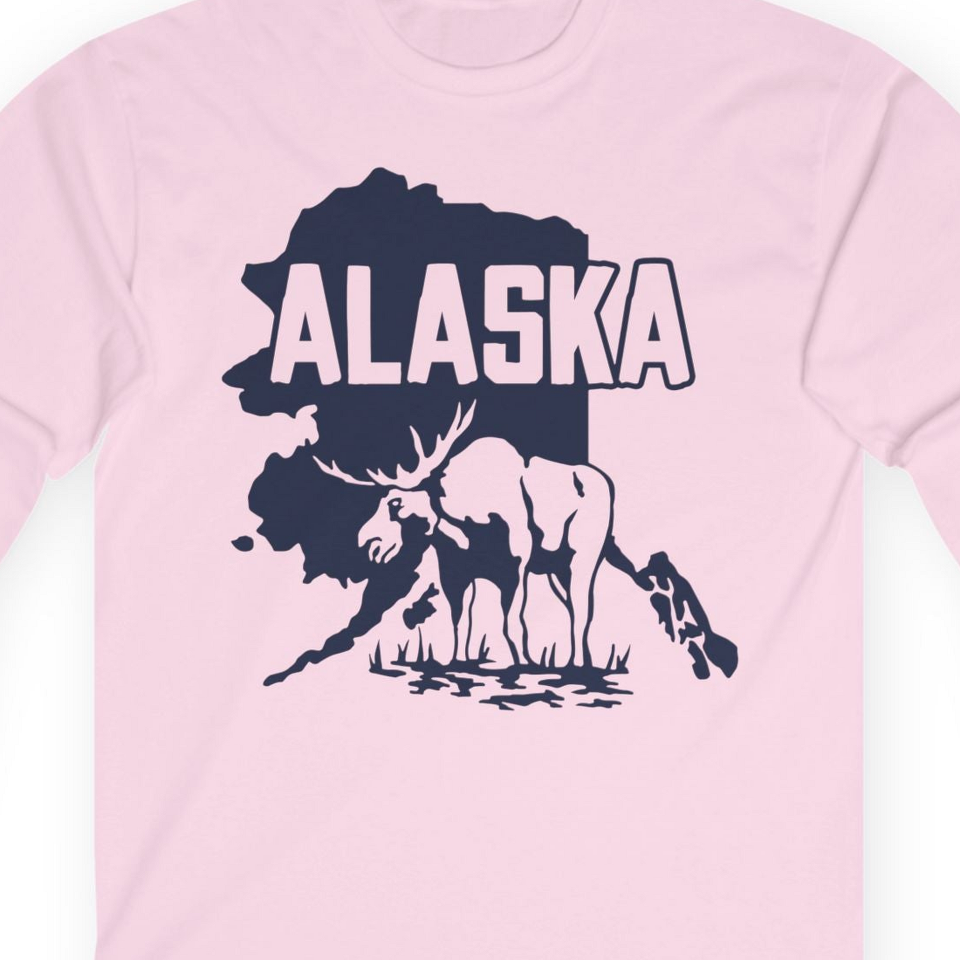 Alaska Moose Silhouette Shirt Long Sleeve Shirt – Light Pink – Alaska Cruise Shirts Close Up