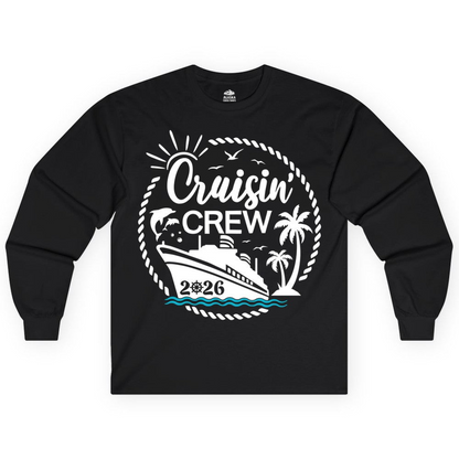 Cruisin Crew Shirt Tropical Family Group Cruise 2026 Caribbean Islands — Long Sleeve Long Sleeve Shirt – Black – Alaska Cruise Shirts Close Up